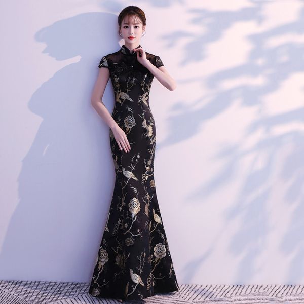 

2019 long cheongsam modern qipao dress black mermaid dress chinese traditional clothing party dresses robe orientale, Red