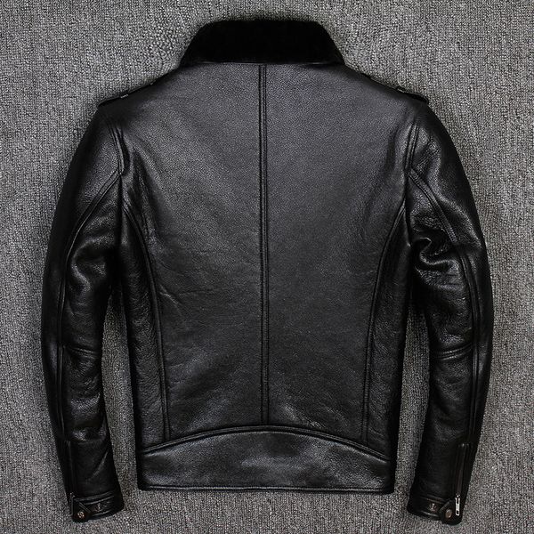 

luxury fur men shearling coat casual business black slim fit genuine leather jacket zip winter warm short outwear oversize 4xl