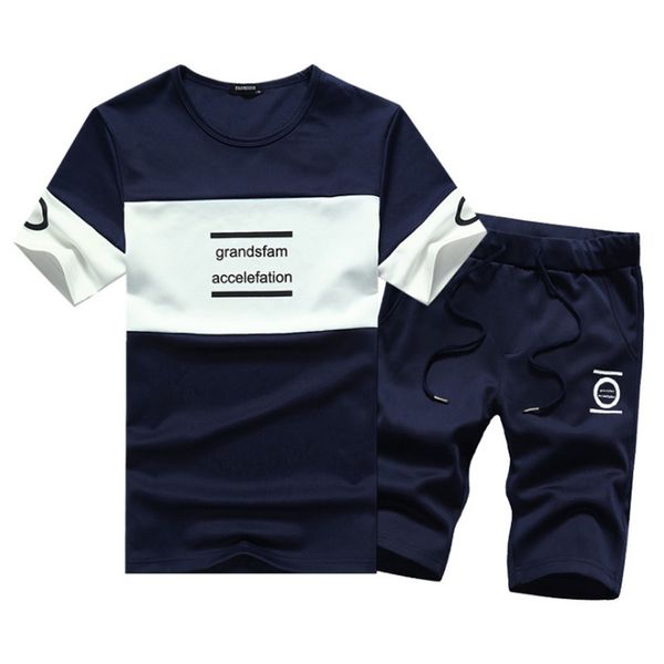 

4xl men summer clothing set teens fashion casual male t- shirt+shorts clothes sets o-neck tracksuits color navy / gray / black