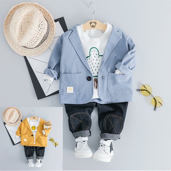 

New Spring Baby Boys Clothes Set Kids T-shirt + Blazer Coat + Jeans Pants Gentleman Boy Children 3pcs Outfits Clothing Suit 14530