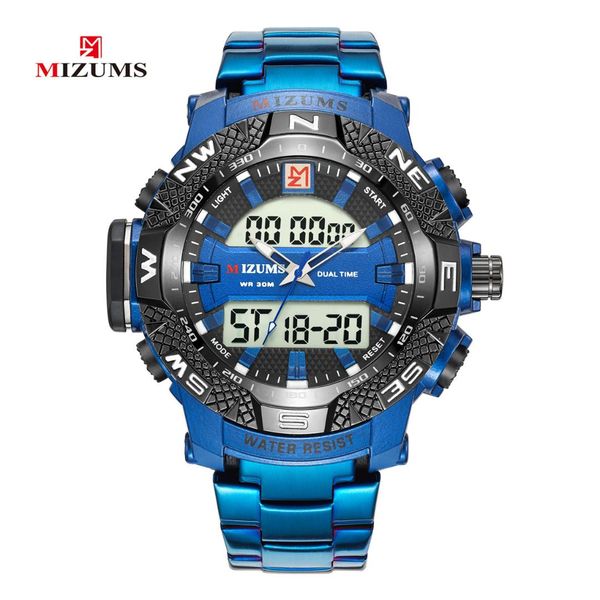 

men sports watches quartz led digital clock male full steel multifunction wrist watch relogio masculino, Slivery;brown