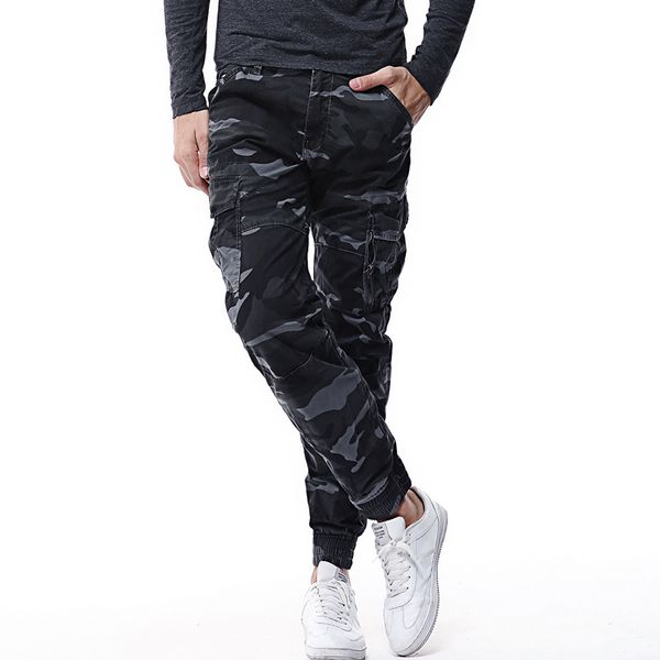 

камуфляж мужские брюки-карго мульти-карман сплошной цвет тактические брюки мужские 2020 новый досуг хлопок прямые мужские брюки, Black