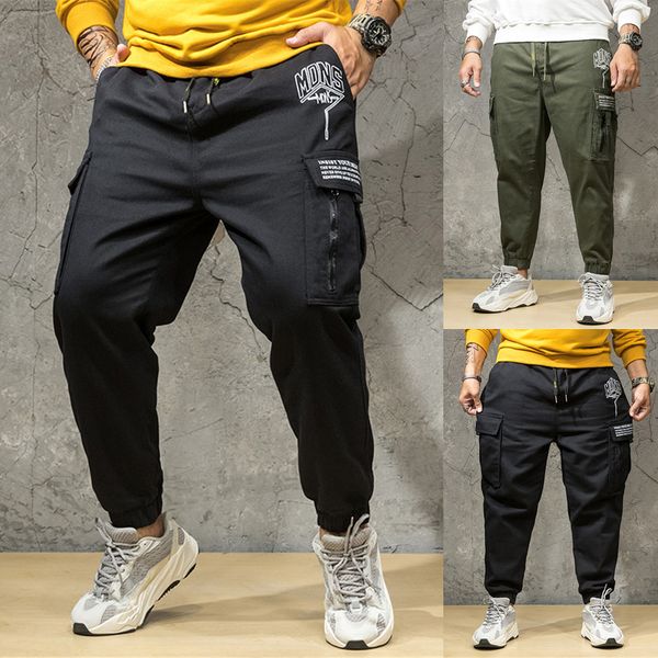 

hip hop sweatpants men summer pants casual long skate board stright pocket plus size jeans streetwear pantalones hombre, Black