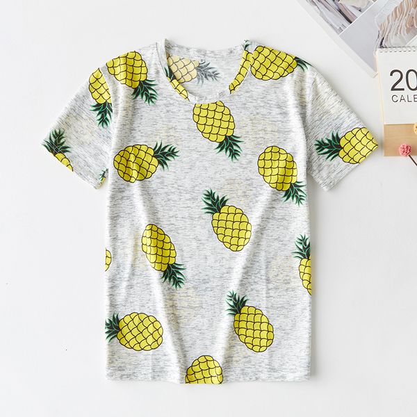 

t shirt women designer shirts woman clothes 2019 womens summer new print loose casual round neck fruit printed cotton drop shipping, White