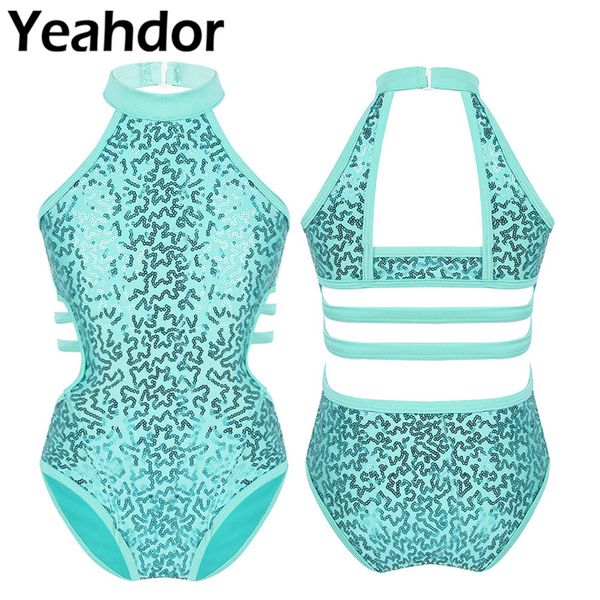 

дети девочки подростки танцевальная одежда без рукавов sparkly блестки вырезы назад strappy талией балет танцевальная гимнастика трико балет, Black;red