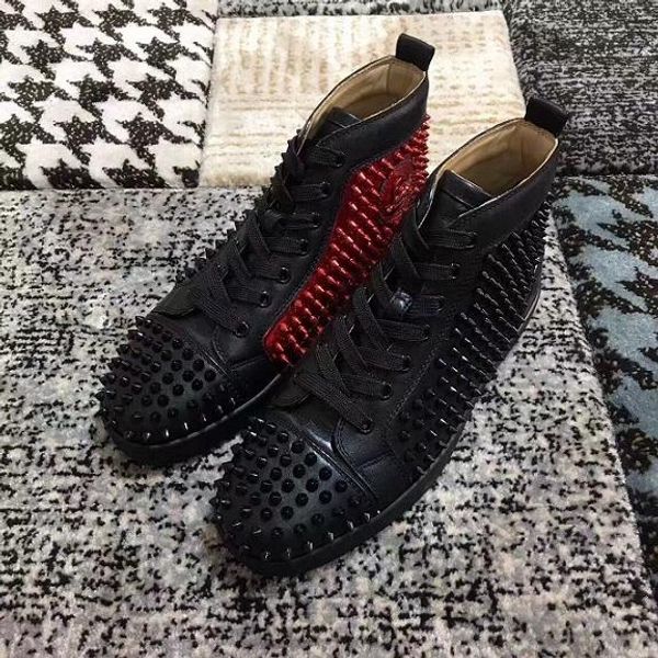 

original box,eu 35-46] luxurious red bottom men,women spikes sneakers high outdoor rivets casual louisflat with walking party shoes 32, Black