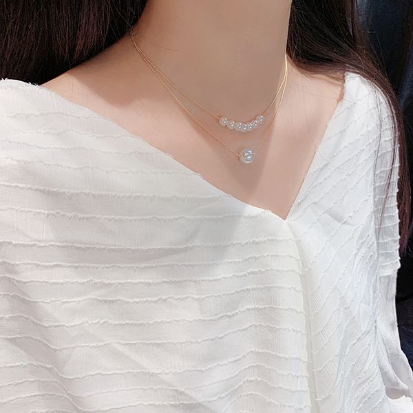 

the new simple upscale double-layer imitation pearl exquisite elegant clavicle chain necklace for women fashion neck accessories, Silver