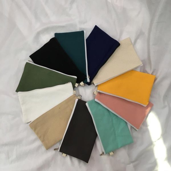 

simplicity 14 colors blank canvas zipper pencil cases pen pouches cotton cosmetic bags makeup bags mobile phone clutch bag bini