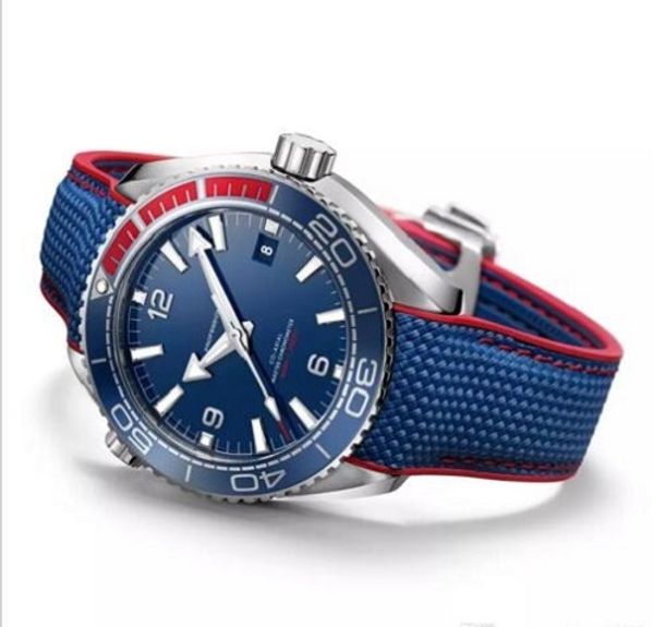 

limited sale watch men blue face olympic series wristwatch automatic mechanical glass back mens watches sell 6201, Slivery;brown