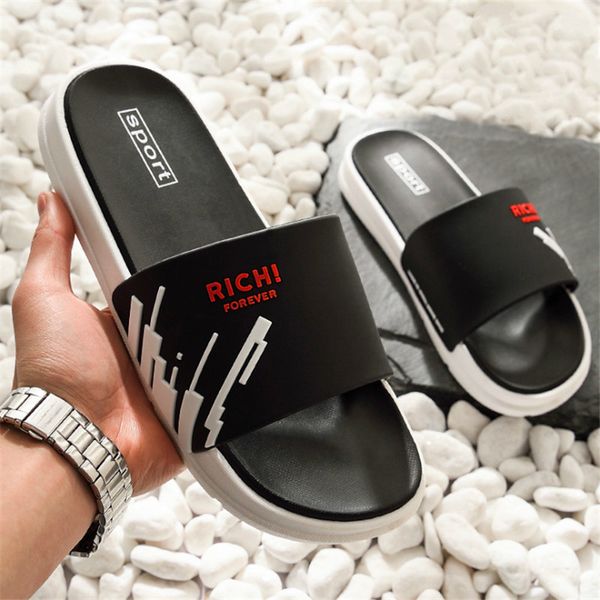 

summer men slippers bathroom home slides male couple beach sandals fashion house shoes non-slip floor flip flops t200408, Black