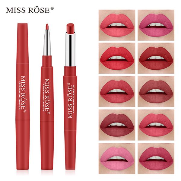 Miss Rose Double Head Lip Lipstick Lápis à prova d'água Pigmentos duradouros Cosméticos de maquiagem de caneta lipliner de lipliner