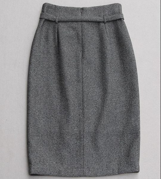 

autumn winter plaid woolen skirt women high waist package hip split knee length pencil skirt, Black
