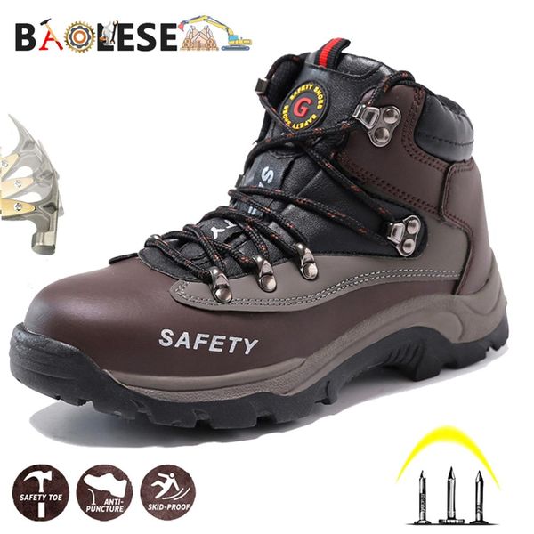 

baolesem man safety shoes work shoes men anti-smashing steel cap anti-piercing mid-sole working men boots, Black