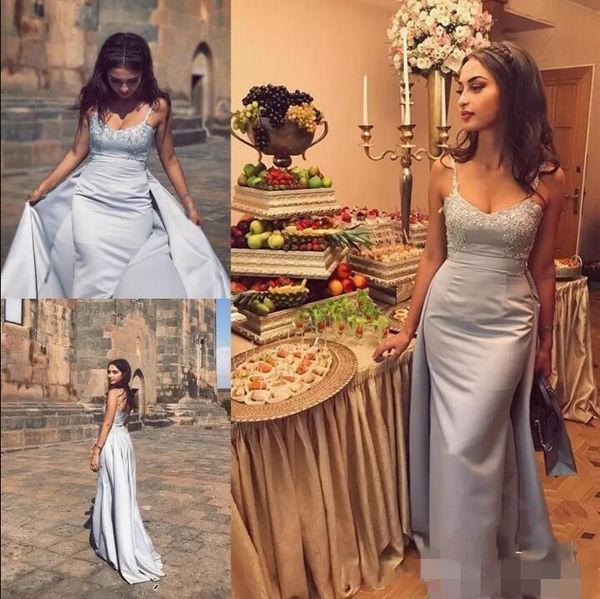 

2020 silver prom dresses spaghetti straps lace applique overskirt satin a line custom made evening party gown formal occasion wear, Black