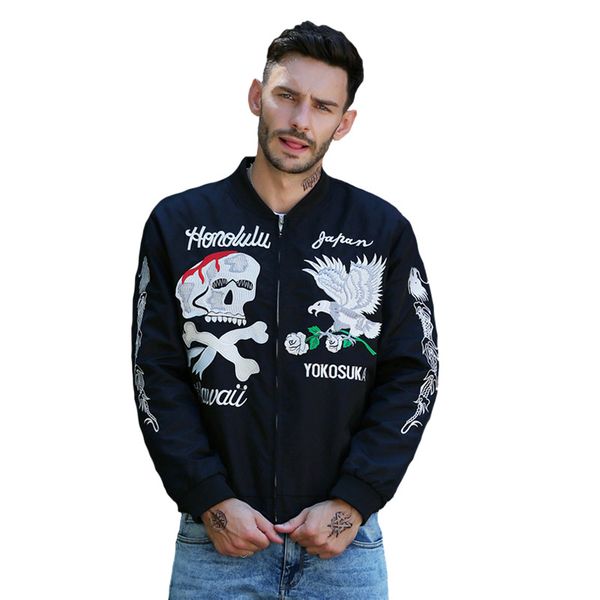 

luxury skeleton eagle embroidery jacket smooth men sukajan yokosuka souvenir winter wadded jacket warm coats, Black;brown