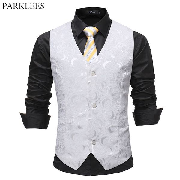 

mens brand solid white rose suit vest 2018 luxury single breasted sleeveless wedding gilet homme party dinner prom waistcoat men, Black;white