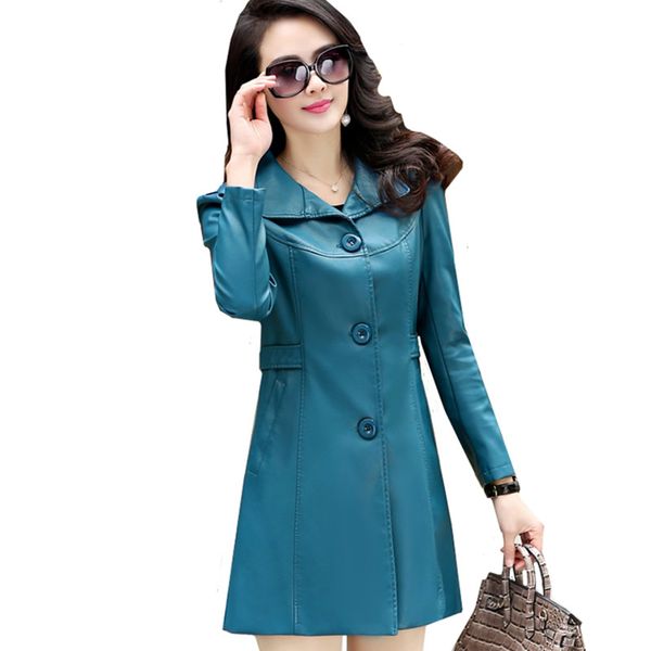 

fashion autumn women leather jacket coat pu plus size black windproof rainproof long faux leather jackets ladies outerwear 6xl