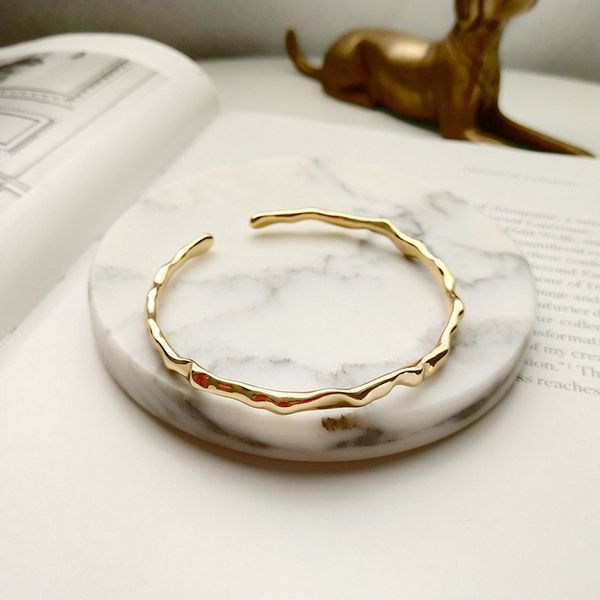 

irregular single line open bangle 100% 925 sterling silver jewelry polished concave surface bangle elegant women gold jewelry, Black