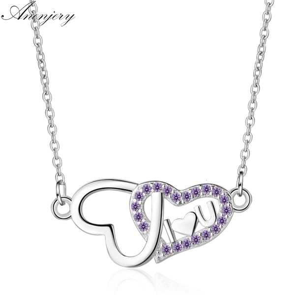 

micro zircon double love heart 925 sterling silver necklace for women short clavicle chain christmas gift