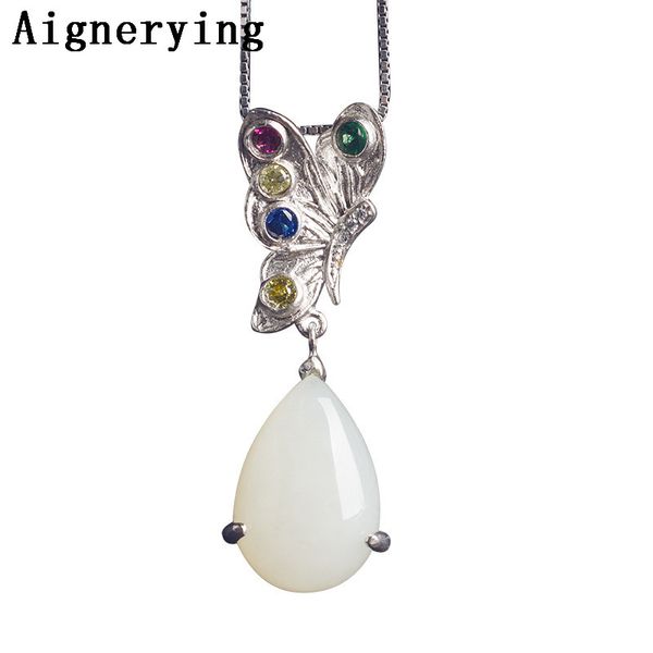 

necklace certificate natural pendant 925 silver inlay fish jade necklace pendant zircon women party gift box