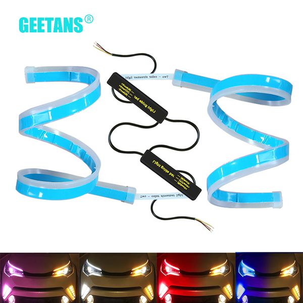 

2pcs waterproof flexible universal car led drl daytime running light flow runs headlight led strip brake turn signal lights cj