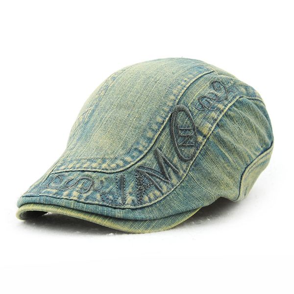 

jamont] 019 spring and summer new fashion men and women washed cowboy hat casual beret forward cap short visor, Blue;gray