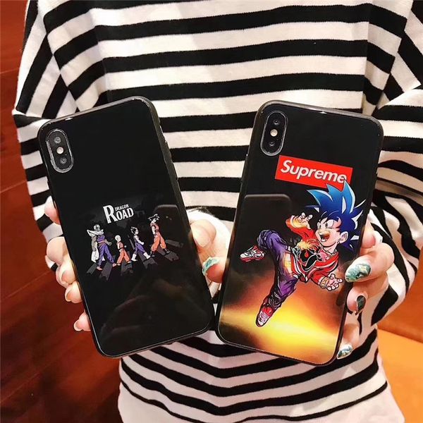 

one piece luxury phone case for iphone 6s 7 8p x xs fashion famous cartoon characters with glass designer phone case back cover