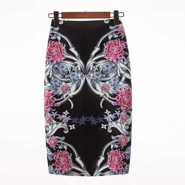 

novelty geometric print women casual faldas pencil skirts western fashion design vogue girl ethnic slim bottoms, Black