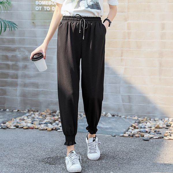 

the new spring and summer 2019 loose pants radish haroun pants female students leisure black bloomers feet nine points, Black;white
