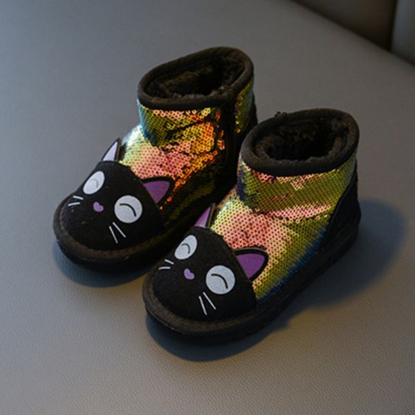 

toddler snow boots cotton shoes winter girls cartoon cute baby boy thick non-slip warm kids cartoon snow children shoes, Black;grey
