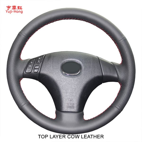 

yuji-hong layer genuine cow leather car steering covers case for 3/5/6 2006 hand-stitched cover car-styling black