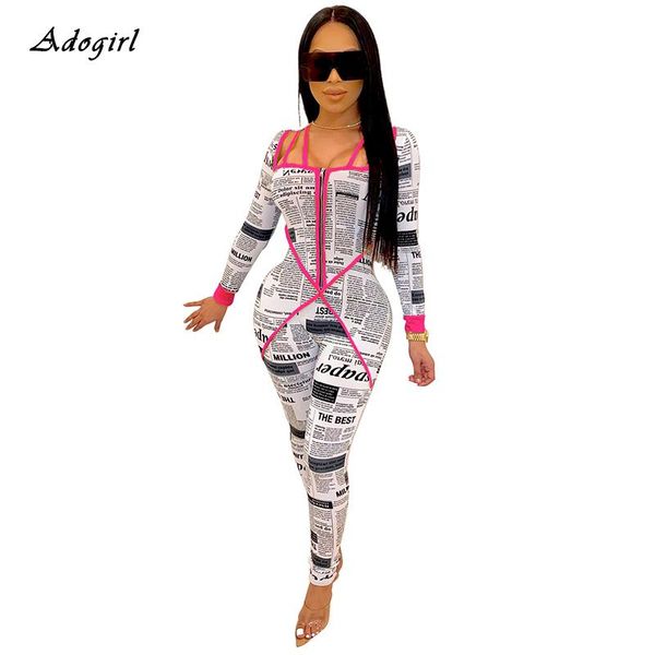 

square collar newspaper print jumpsuit women striped hollow out bodycon rompers women jumpsuit night club zipper overalls, Black;white
