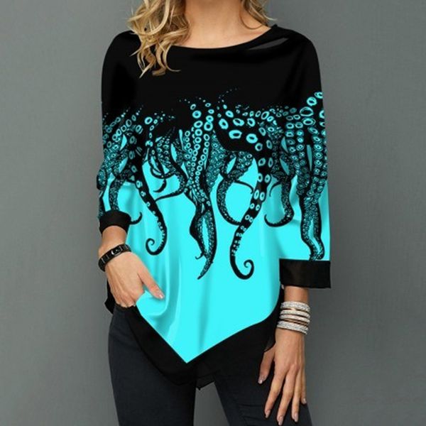 

2xl plus size women tunic shirt 2020 autumn long sleeve print o-neck blouses and irregular big size women clothing, White