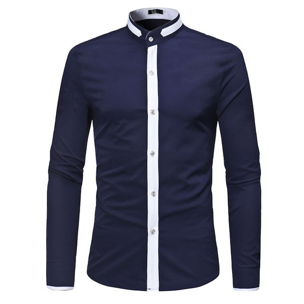 

spring and summer splice shirt fashion men's new long-sleeved slim fit shirt patchwork business casual men y, White;black
