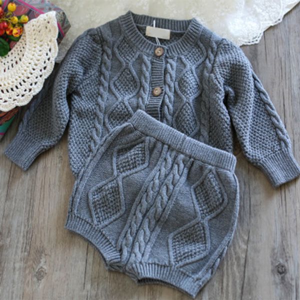 

infant boys girls knitting sweater outfits set and shorts 2pcs sets toddler baby autumn winter knitted new fashion clothes t200413, White