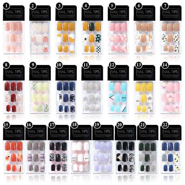

nail tips for women finger detachable false nails cute designs diy on nails 22 styles fake nail 30pcs/box, Red;gold