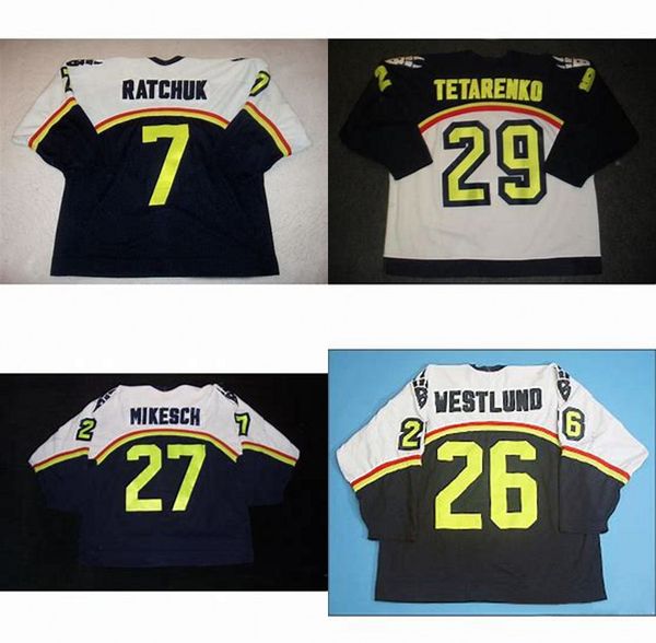 

Mens Beast Of New Haven 7 Peter Ratchuk 29 Joey Tetarenko 26 Tommy Westlund 27 Mikesch Hockey Jersey