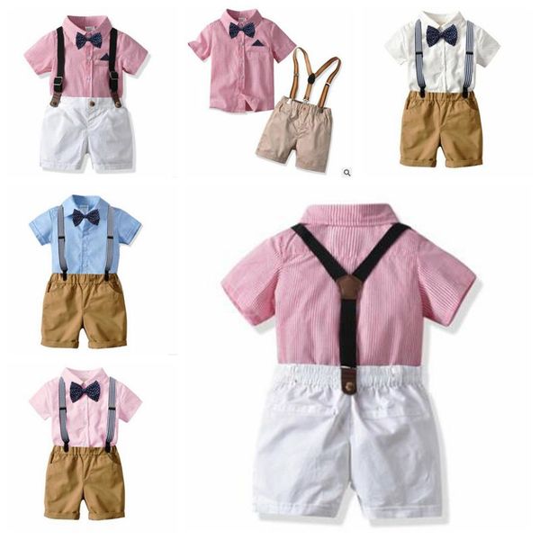 Kinder Jungen Kleidung Gentleman Anzüge Baby Bowtie Shirts Overalls Hosen Kind Britische Kleidung Sets Boutique T-shirt Shorts Hosen Outfits B5814