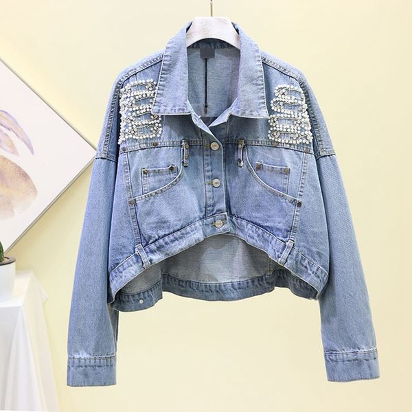 

sexemara fashion the new short paragraph heavy work beading diamond short before irregular denim jacket ing, Black;brown