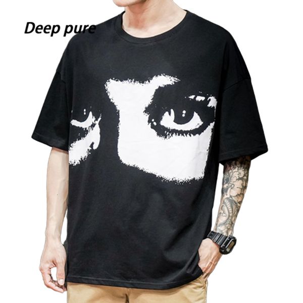 

men's t-shirt round neckline short sleeve cotton printing teyes harajuku fashion summer trend, White;black