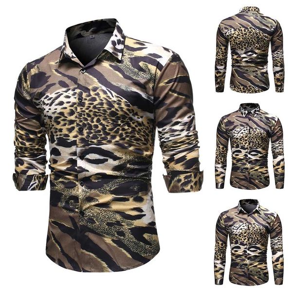 

camisa masculina men's autumn new yellow casual fashion animal printing slim lapel long sleeve shirt 19aug14 p30, White;black