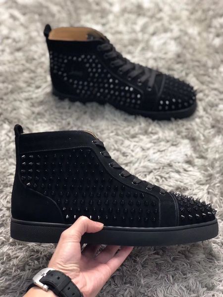 

originals box]brand black suede leather spikes high red bottom sneakers shoes for women,men red sole studs casual walking