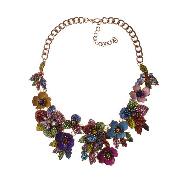 

bohemian rhinestone flower necklace women fashion crystal jewelry choker statement bib collar necklace jewelry accessory, Silver