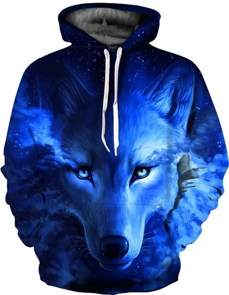 

новый galaxy space blue wolf толстовки печатных 3d женщины мужчины кофты спортивные костюмы с длинным рукавом куртки с капюшоном тонкий капю, Black