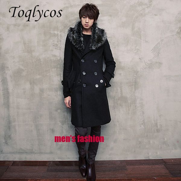 

winter men's korean version of the long double-breasted woolen overcoat 255, Black