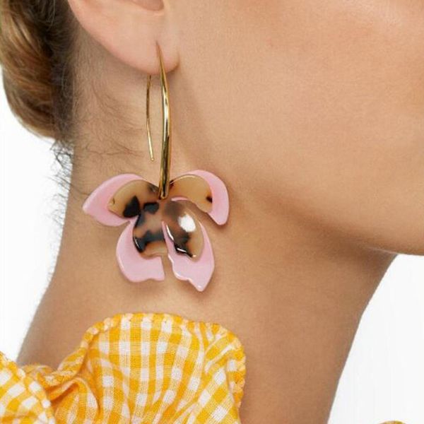 

new color leopard print acrylic acetic acid sheet geometric circle square long drop earrings animal ear stud for women eardrop gift, Golden