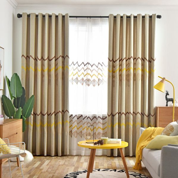 

modern minimalist nordic wind small fresh wave imitation embroidery curtains for living room for bedroom and study room