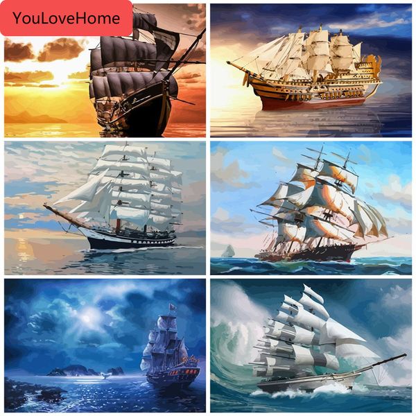 

oil painting boat pictures by numbers scenery kits drawing canvas diy handpainted coloring art gift home decor