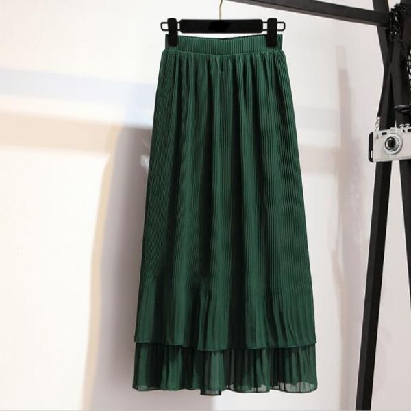 

ruffles maxi skirt pleated chffion long skirts womens summer style gray green black skirt dv802