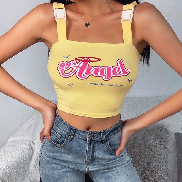 

bag angel printing navel tight buckle suspender shirt women 2020i 23004p, White
